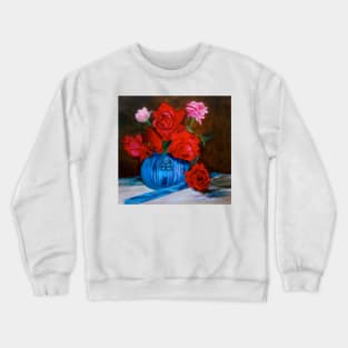 Red Roses in a Blue Vase Crewneck Sweatshirt